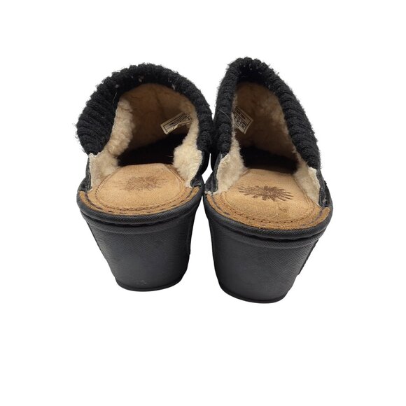 Ugg Knitted Cuff Shearling Lined Suede Wedge Mules Size 8 Black - Picture 6 of 9